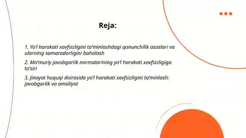 Huquqiy asoslarning yoʻl harakati xavfsizligi taʼsirini baholash 2