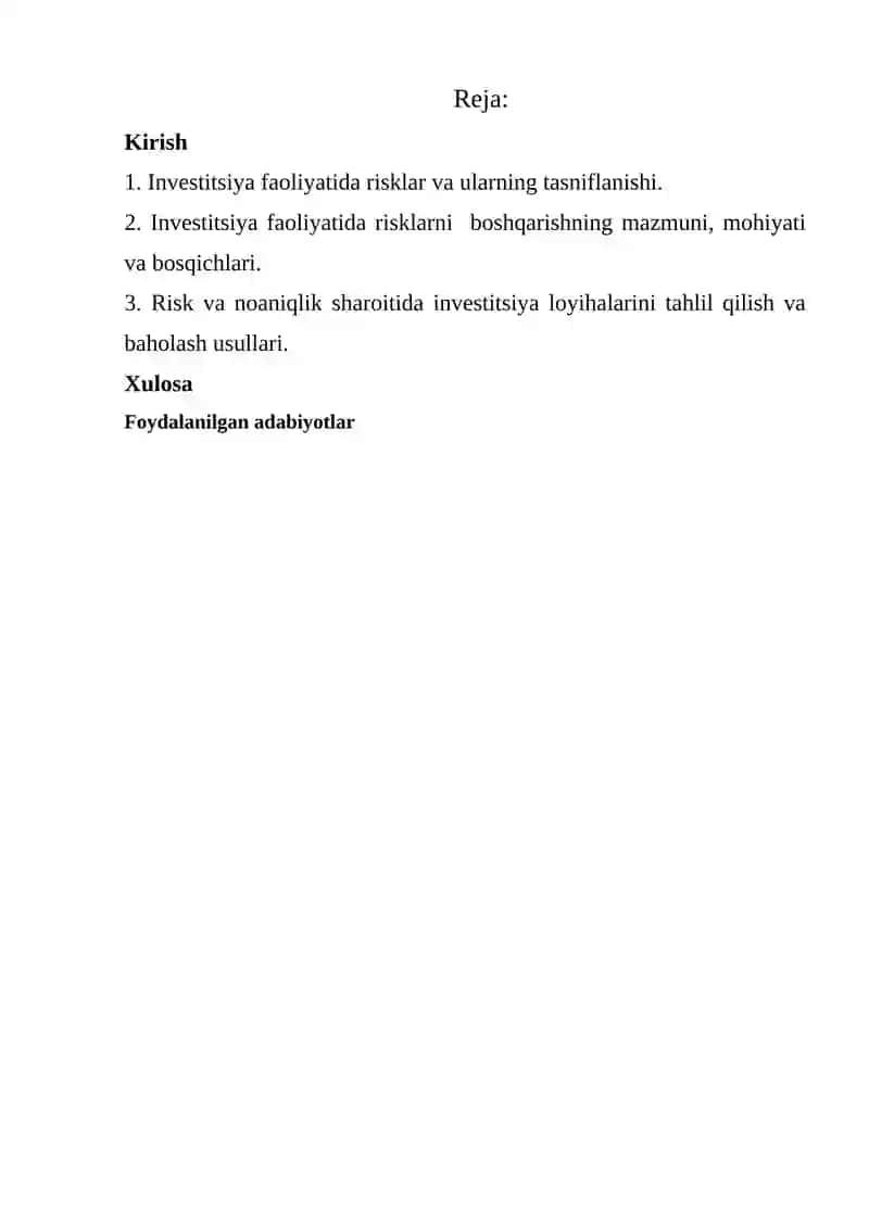 Investitsiya risklari va ularni pasaytirish yo’llari 2