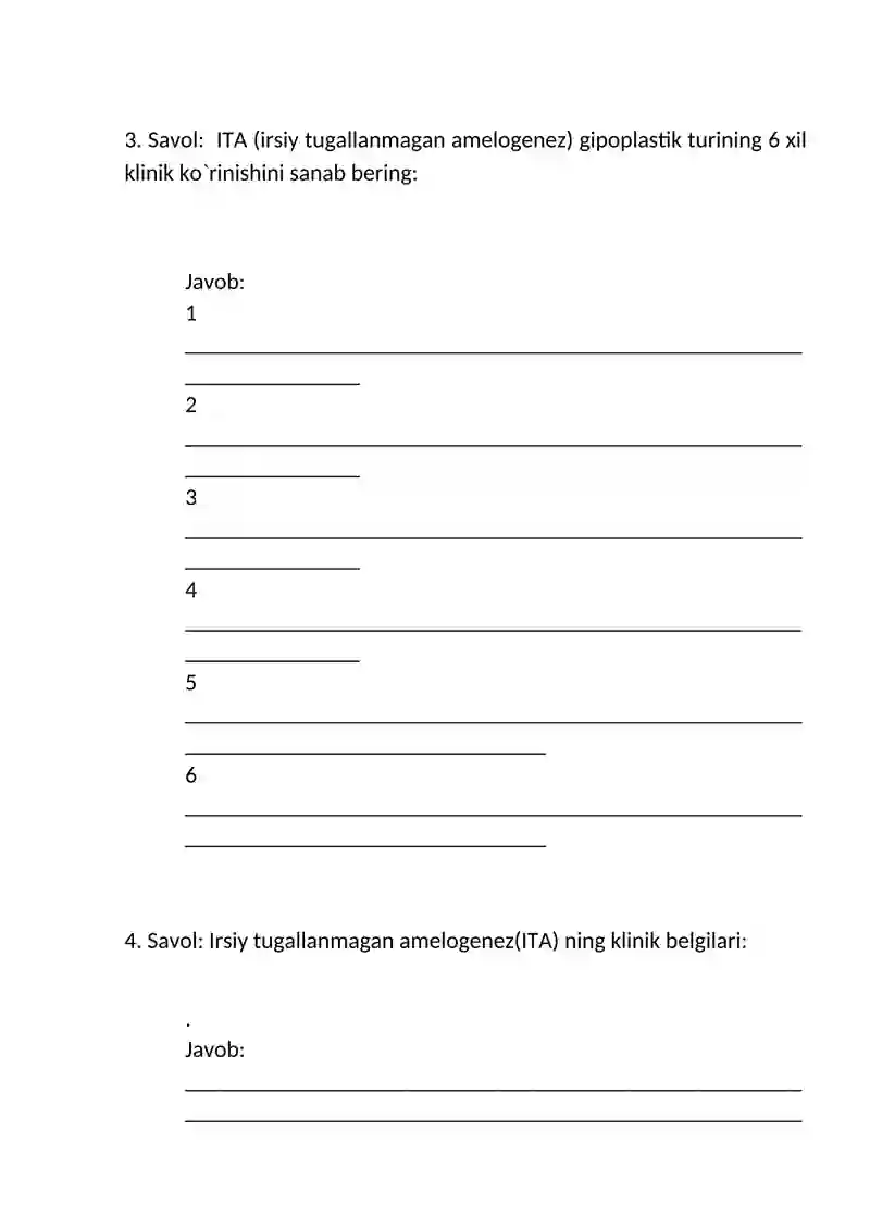 Irsiy xususiyatga ega bo`lgan tish qattiq to`qimalari nokariyes kasalliklari. Klinik belgilari, tashxisi va davolash usullari.(amelogenes) 2