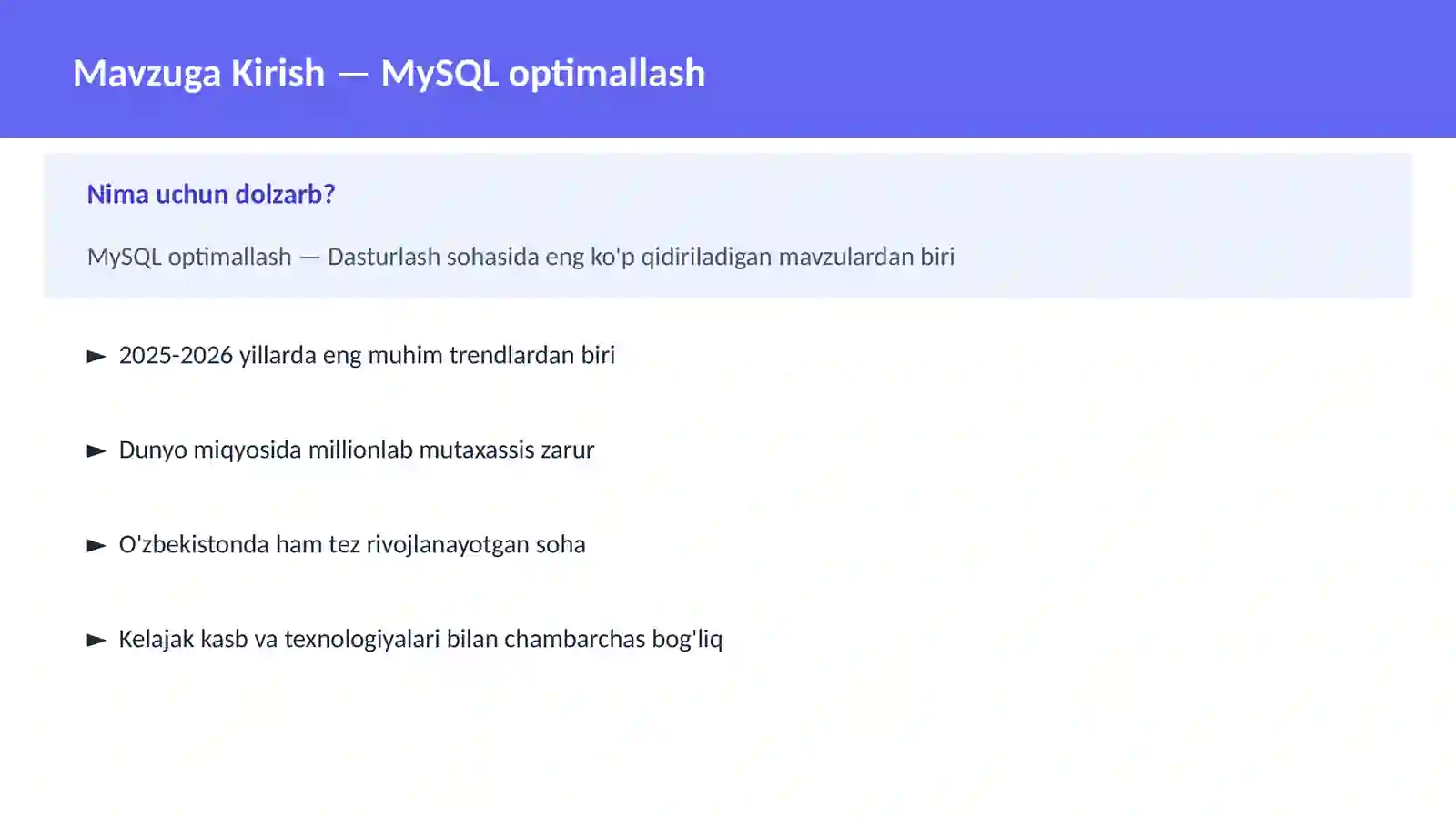 MySQL optimallash 2