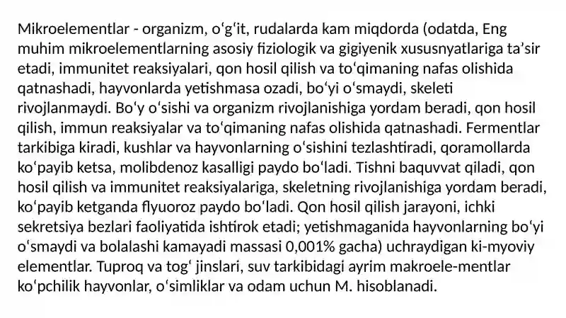 Mikroelementlar.Ftor, kalsiy miqdorining oshib ketishi 2
