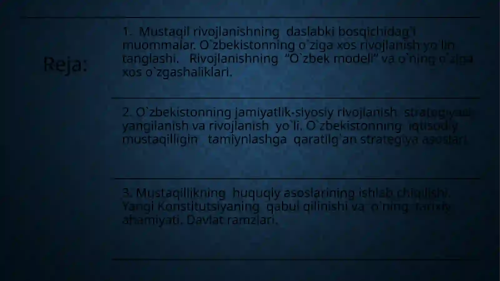 O’zbekistonning eng yangi tarixi darsi 2