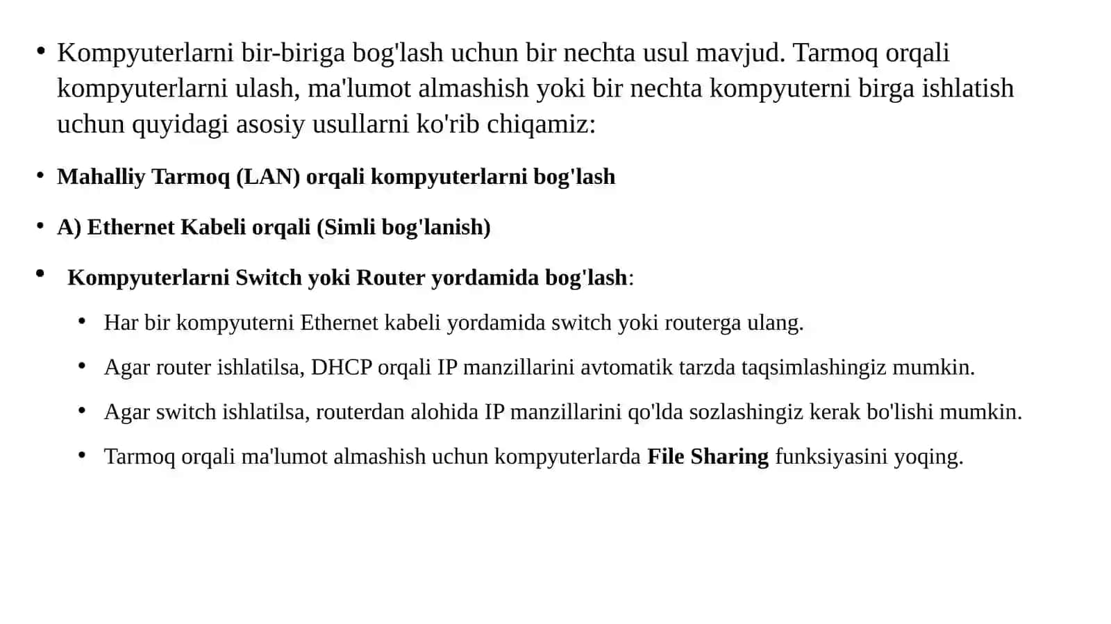 Kompyuterlarni bir biriga bog’lash 2