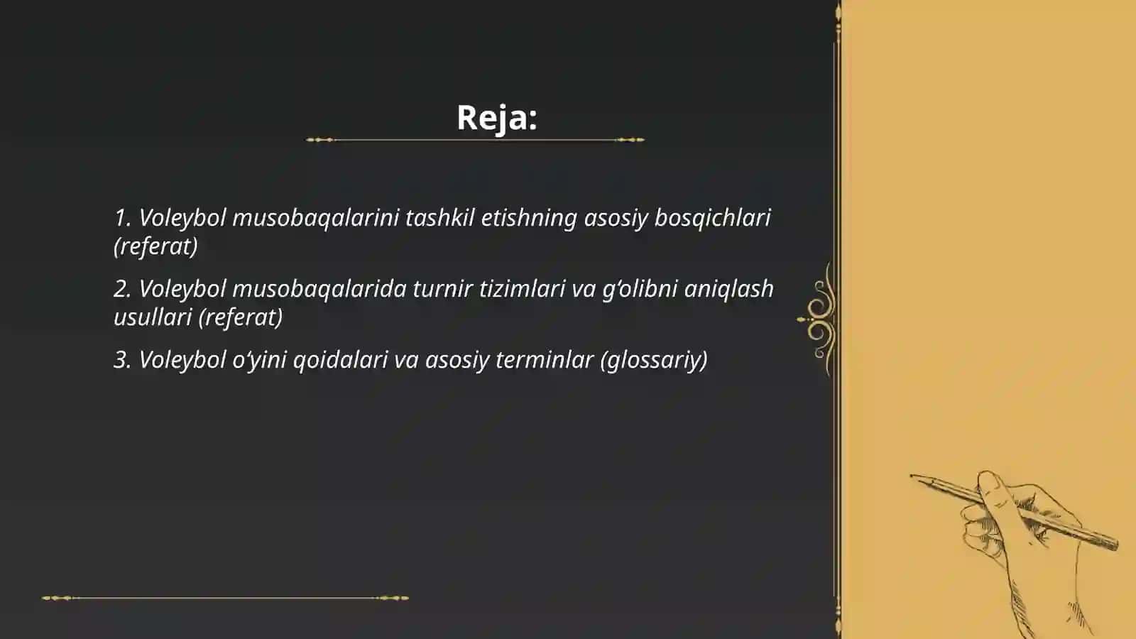 Voleybol bo‘yicha musobaqalarni o‘tkazish usullari va hakamlik qilish 2