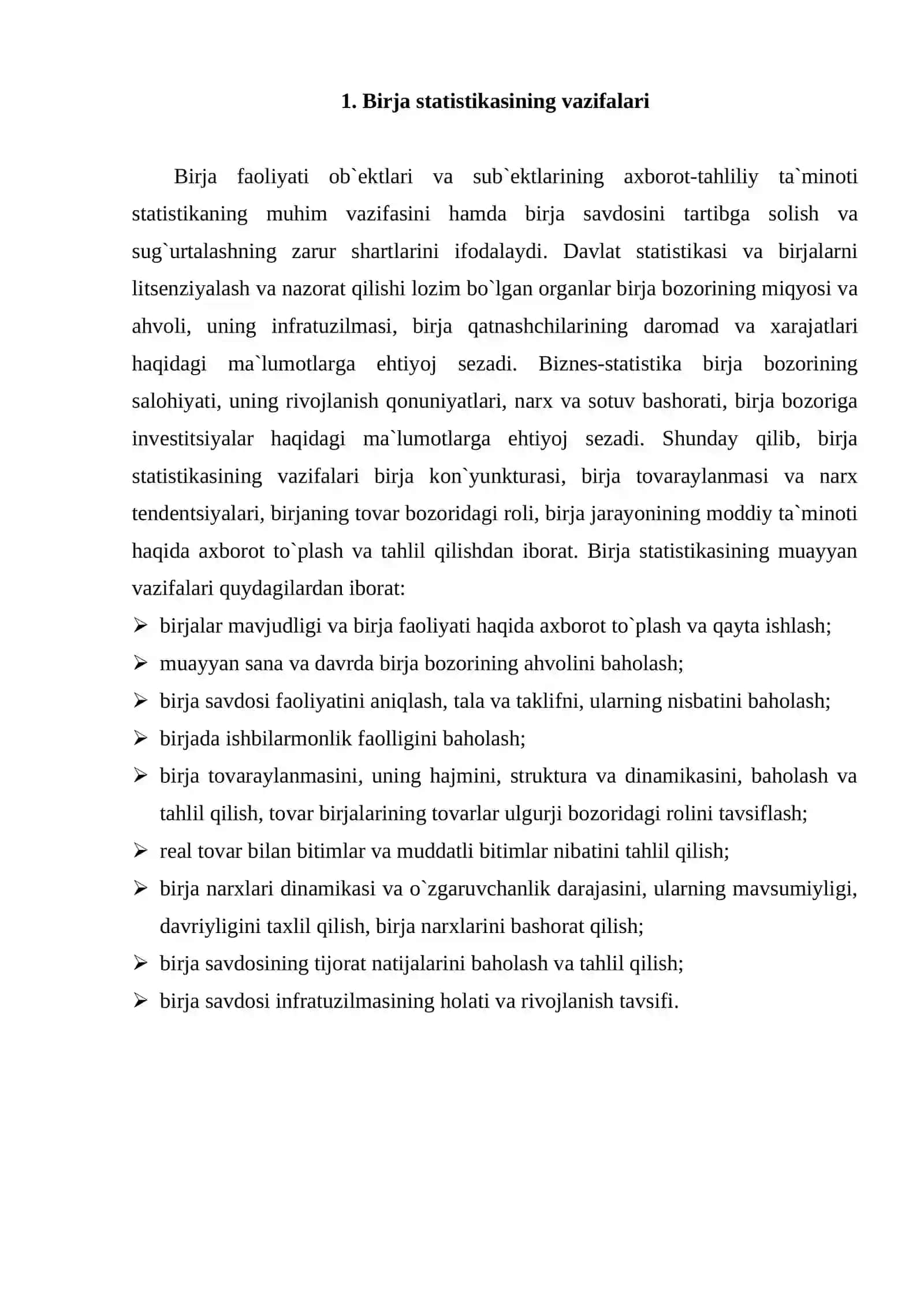 Birja statistikasi ko`rsatkichlari 2