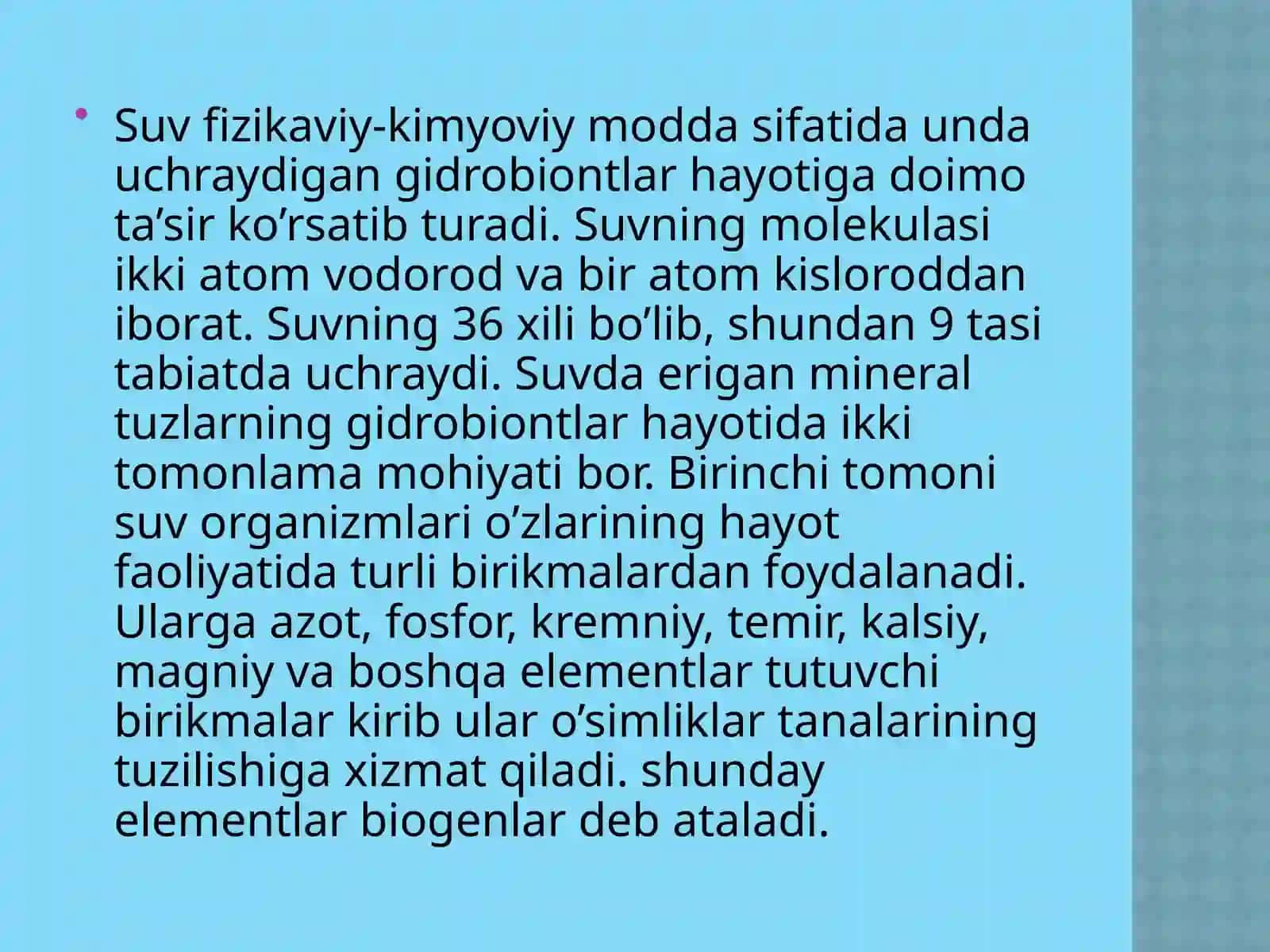 Suvning tuzilishi, xususiyatlari va biologik funksiyasi 2