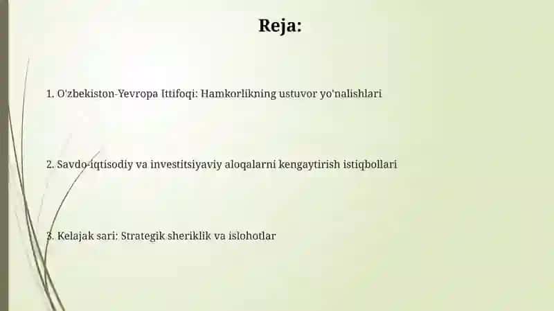 O'zbekistonning Yevropa Ittifoqi mamlakatlari bilan istiqbolli hamkorliklari 2