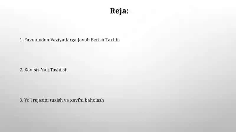 Ta'lim rejasi: Yuklarni tashishga bo'lgan xavfsizlik texnikasi 2