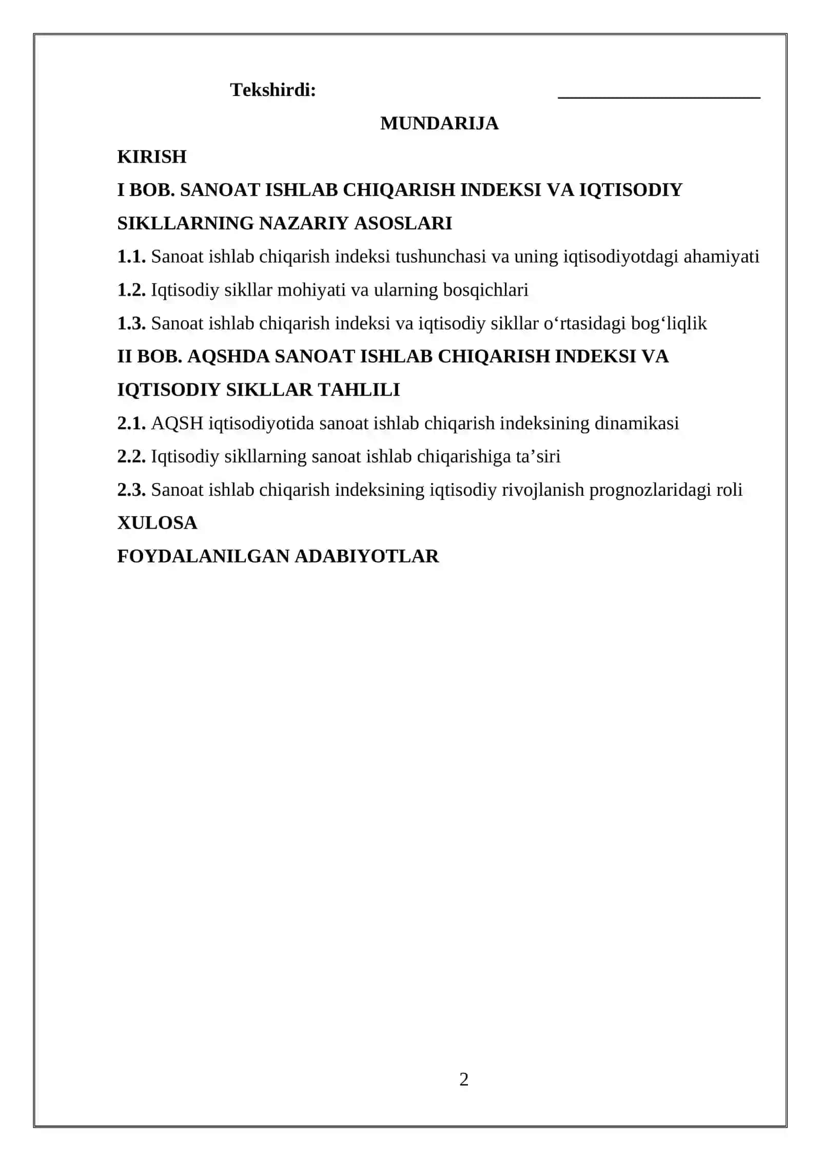 "DINAMIK IQTISODIYOT" KURS ISHI 2