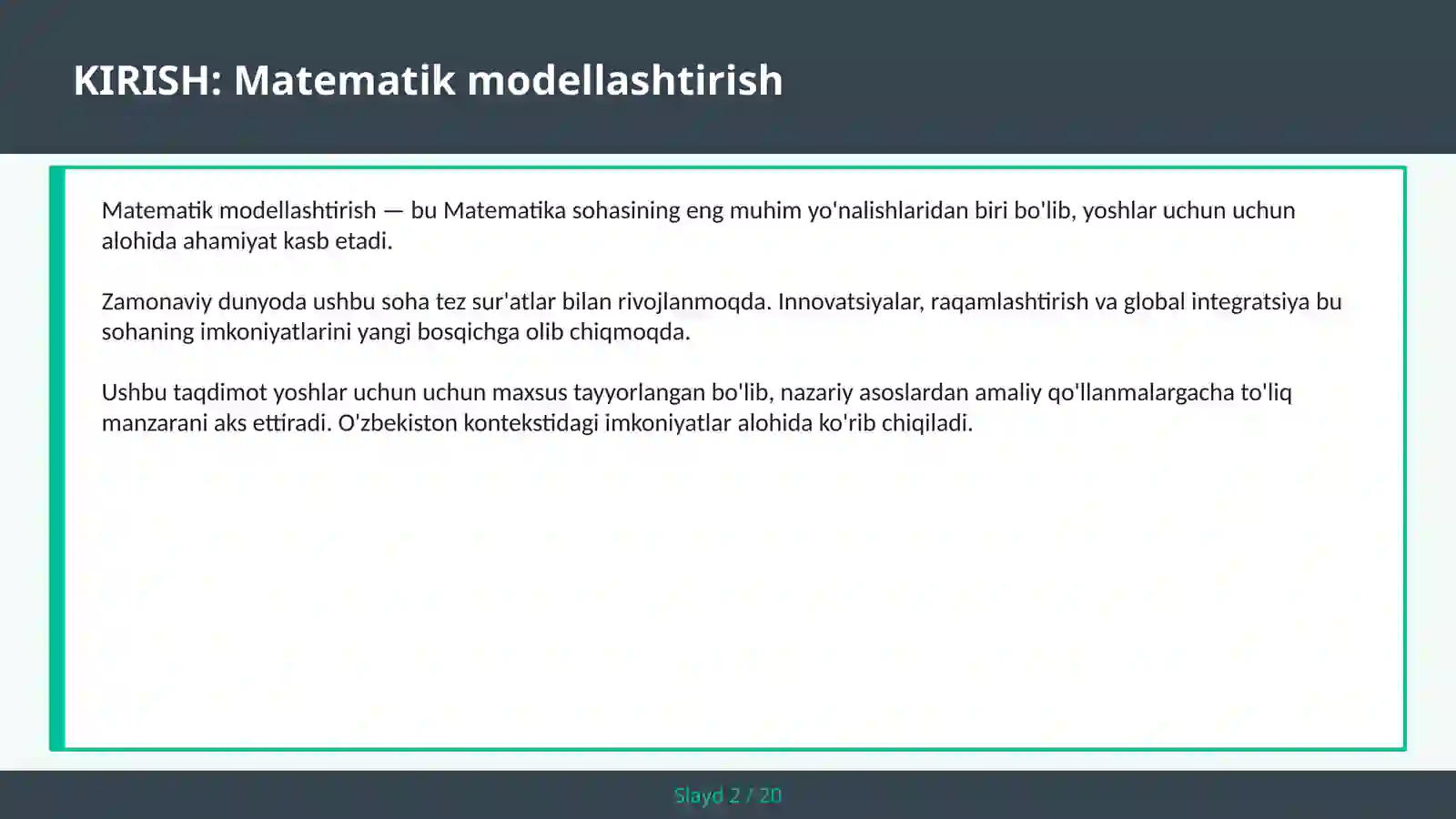 Matematik modellashtirish 2
