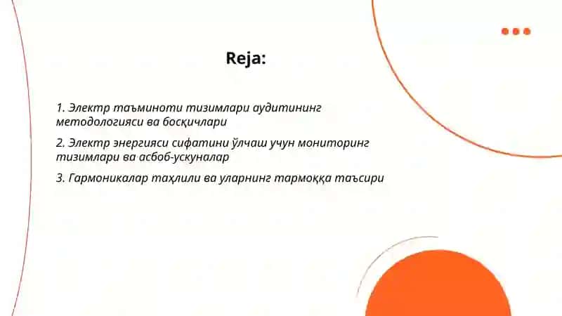 Электр таъминоти тизимлари аудитининг методологияси ва босқичлари 2