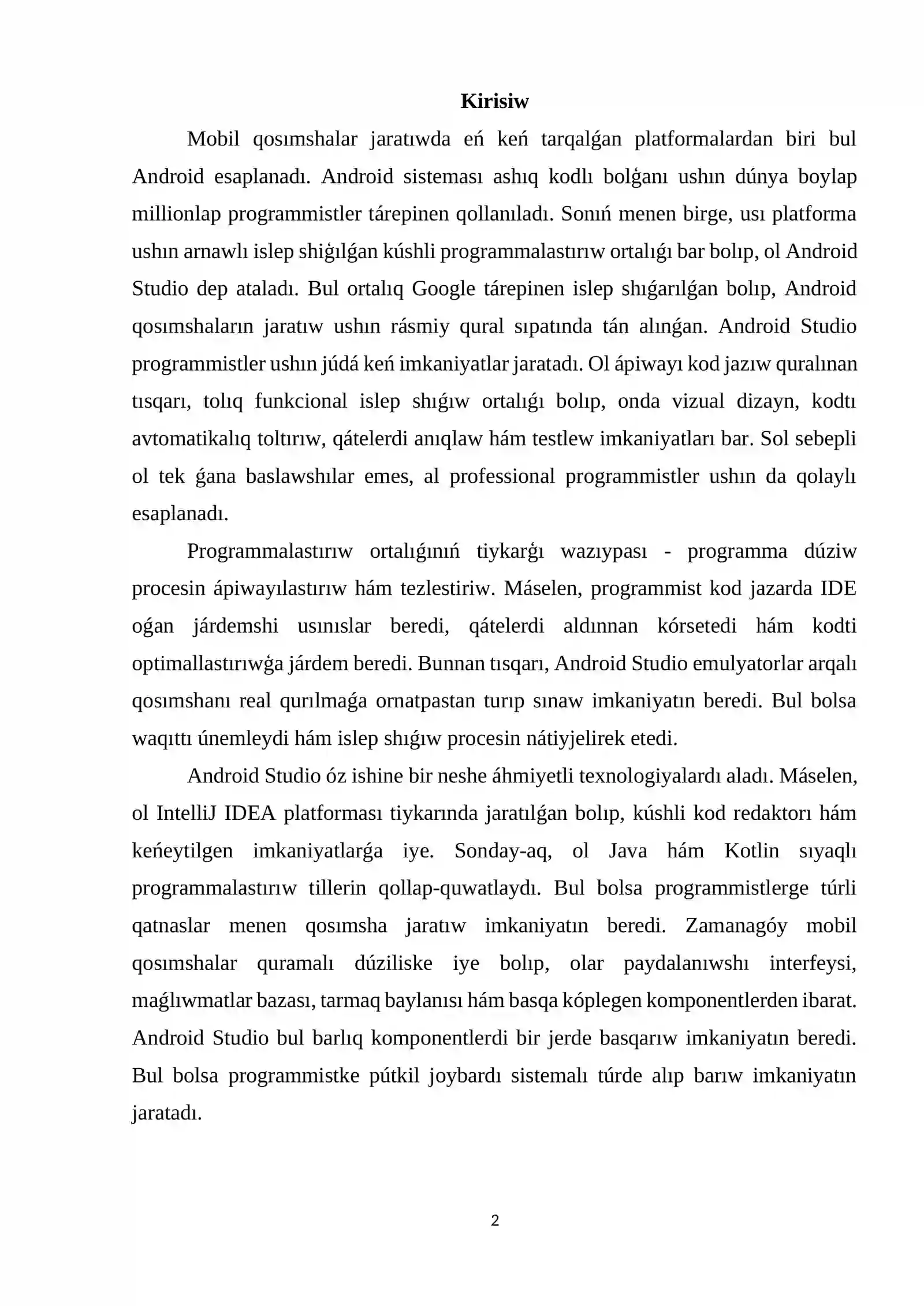 Android Studio hám Programmalaw ortalıģı 2