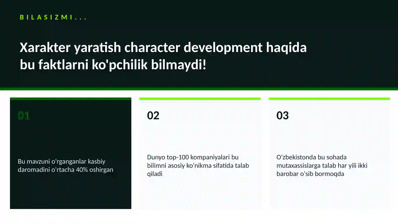 Xarakter yaratish character development 2