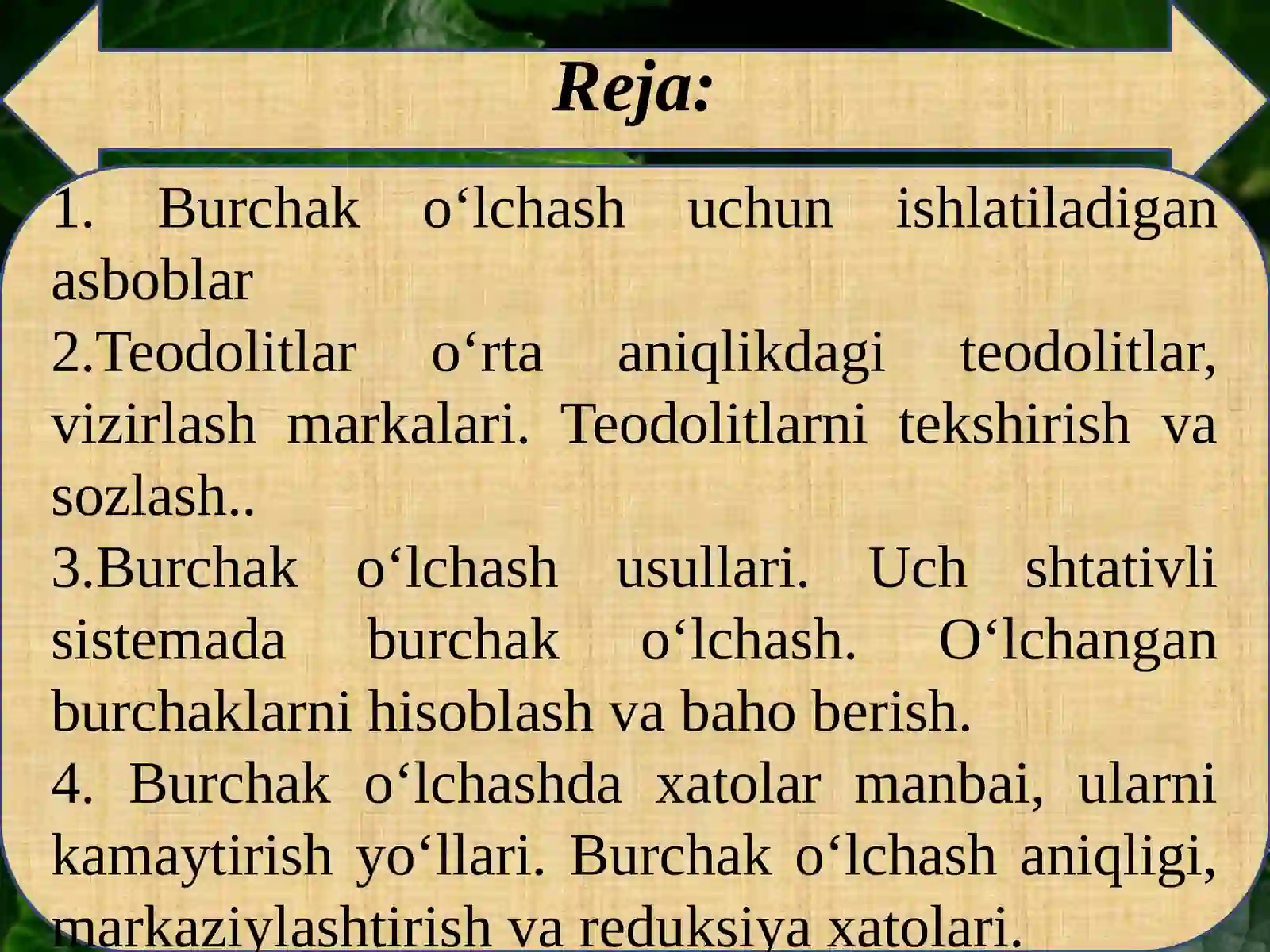 Ma’ruza: Poligonometriyada burchak o‘lchash 2