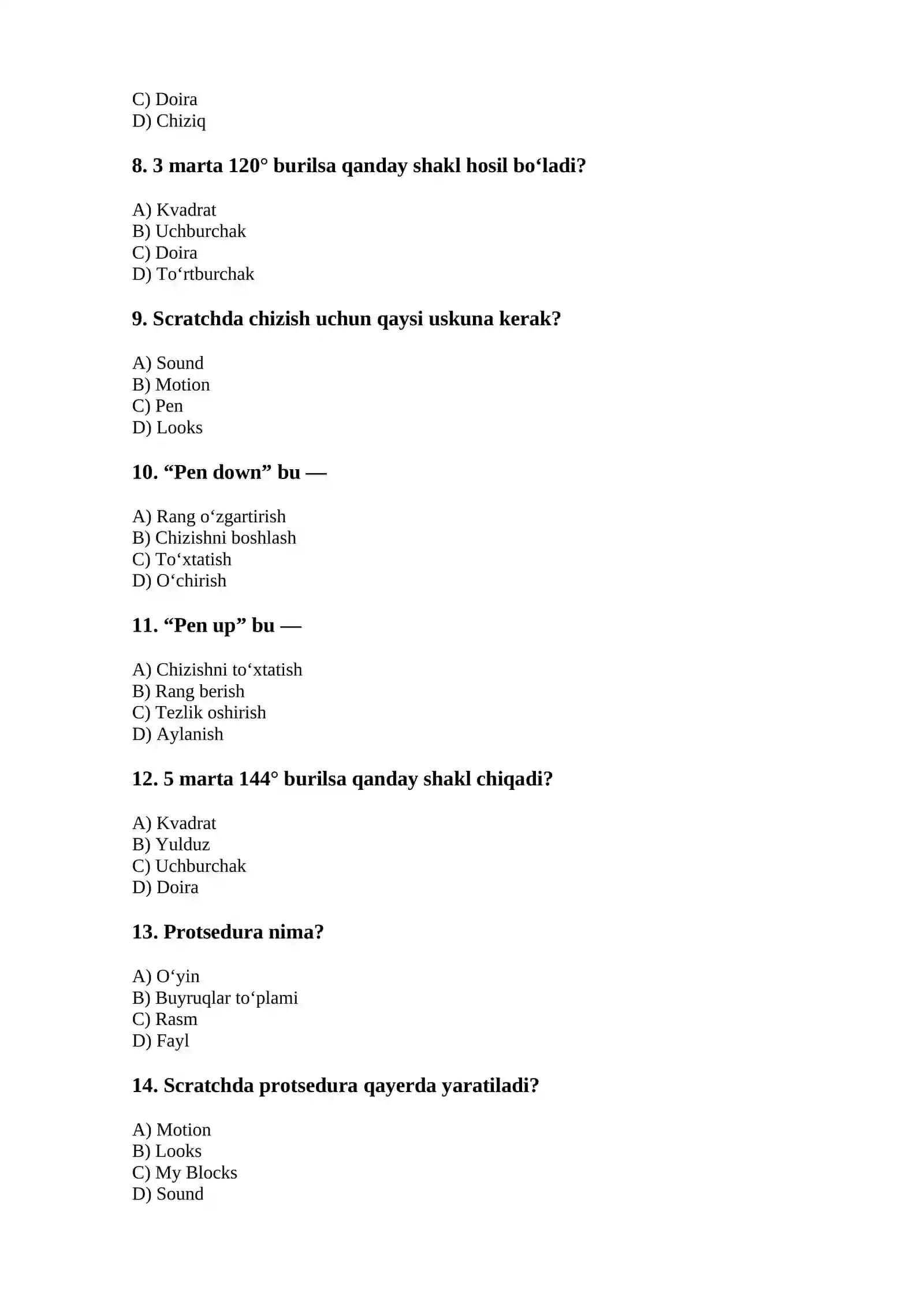 6-sinf informatikasidan 30 talik test 3-chorak 2
