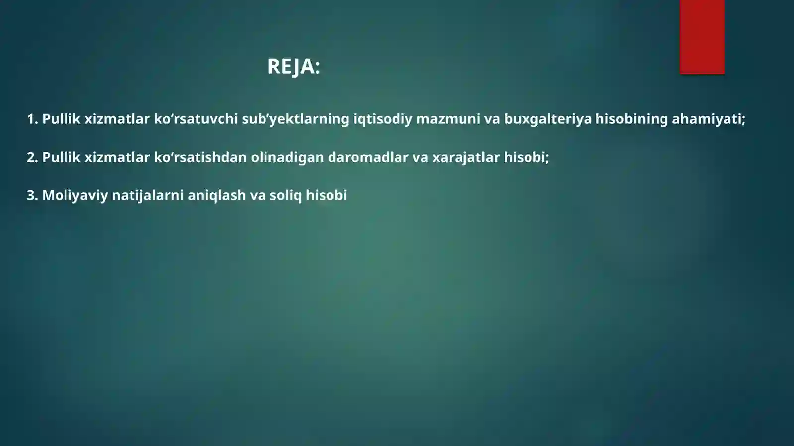 Turli pullik xizmatlar ko‘rsatuvchi sub’yektlar buxgalteriya hisobi 2