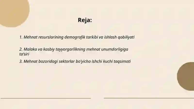 Mehnat resurslari bilan ta’minlanganlik va mehnat unumdorligi tahlili rustamov orifjon 2