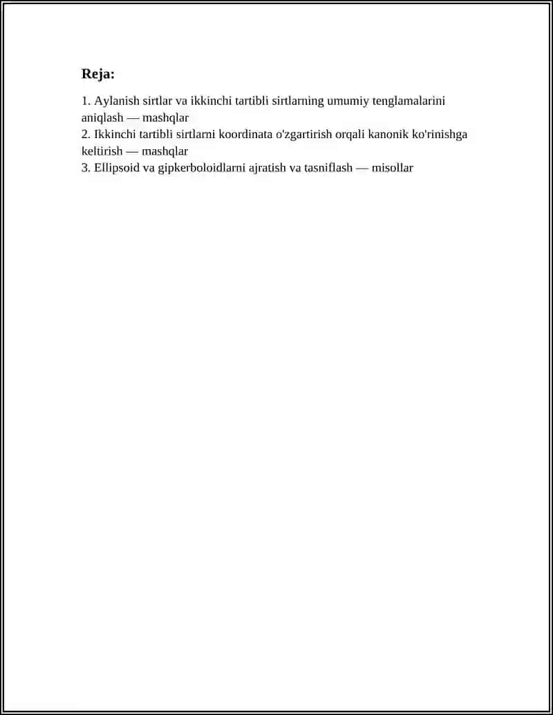 AYLANISH SIRTLAR. IKKINCHI TARTIBLI SIRTLARGA DOIR MASHQLAR 2