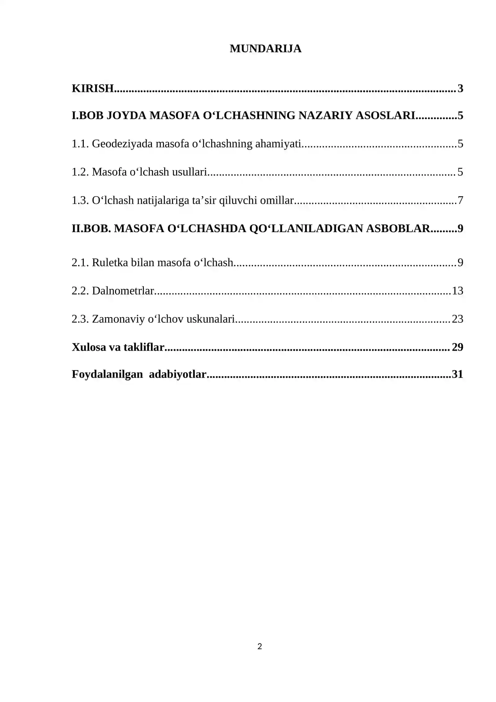 KURS ISHI "Joyda Masofa O'lg'ash" Mavzusidagi Ilmiy Rahbarlik 2
