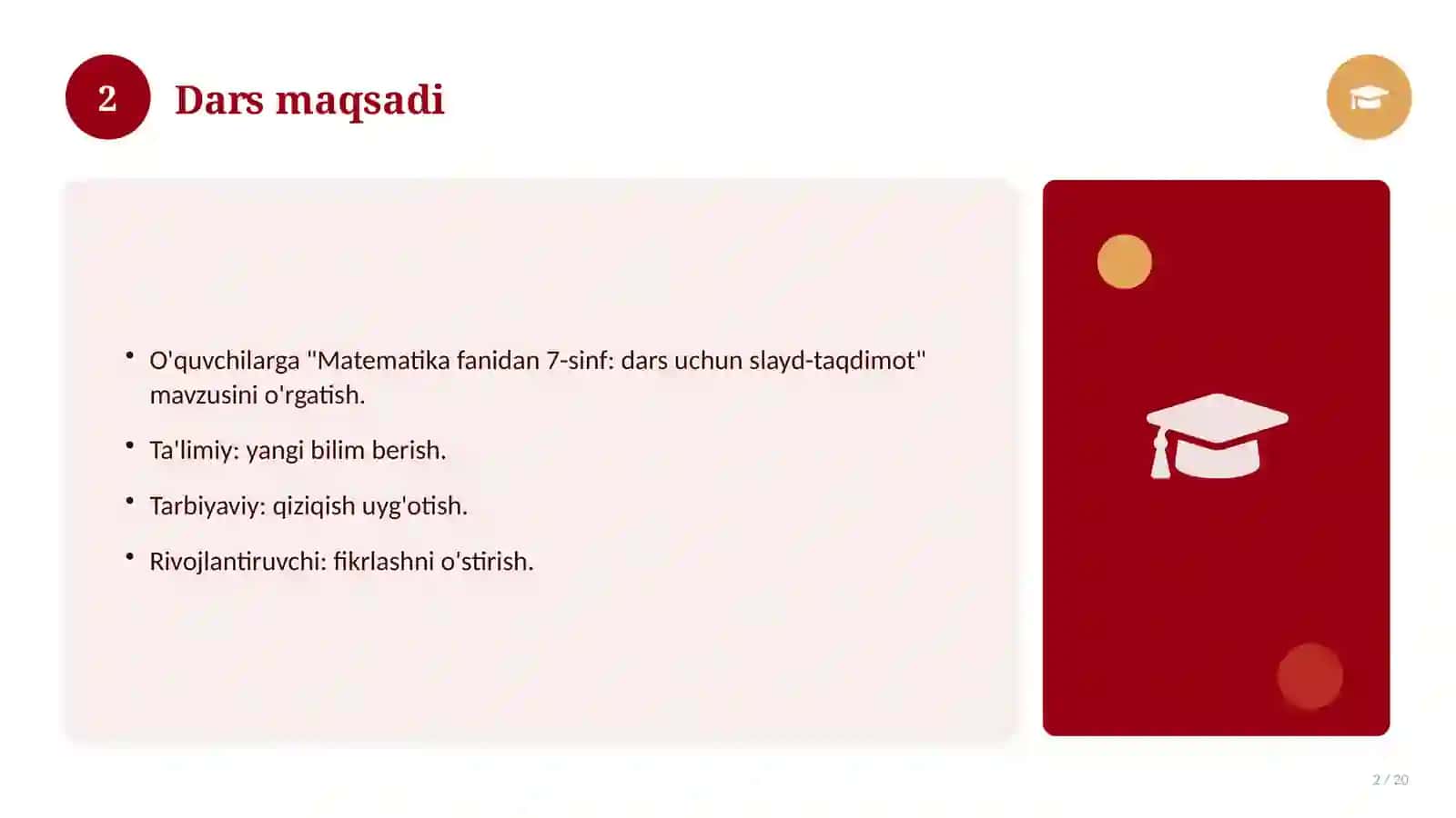 Matematika fanidan 7-sinf: dars uchun slayd-taqdimot 2