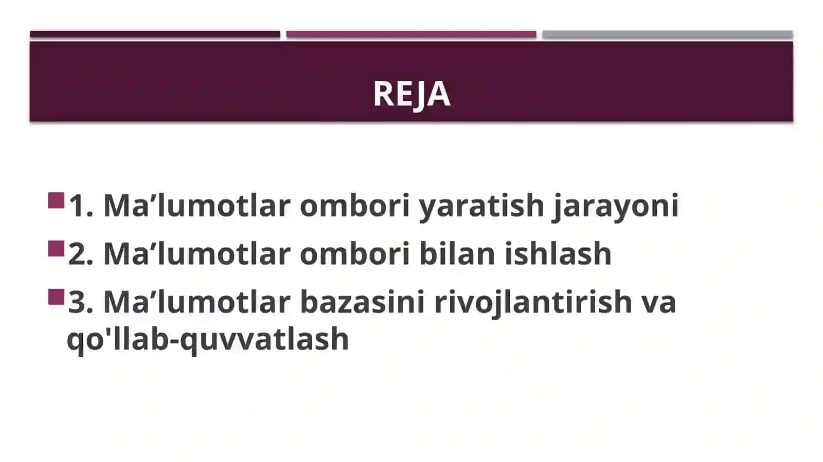 Sohalar boʻyicha maʼlumotlar omborini yaratish va u bilan ishlash 2