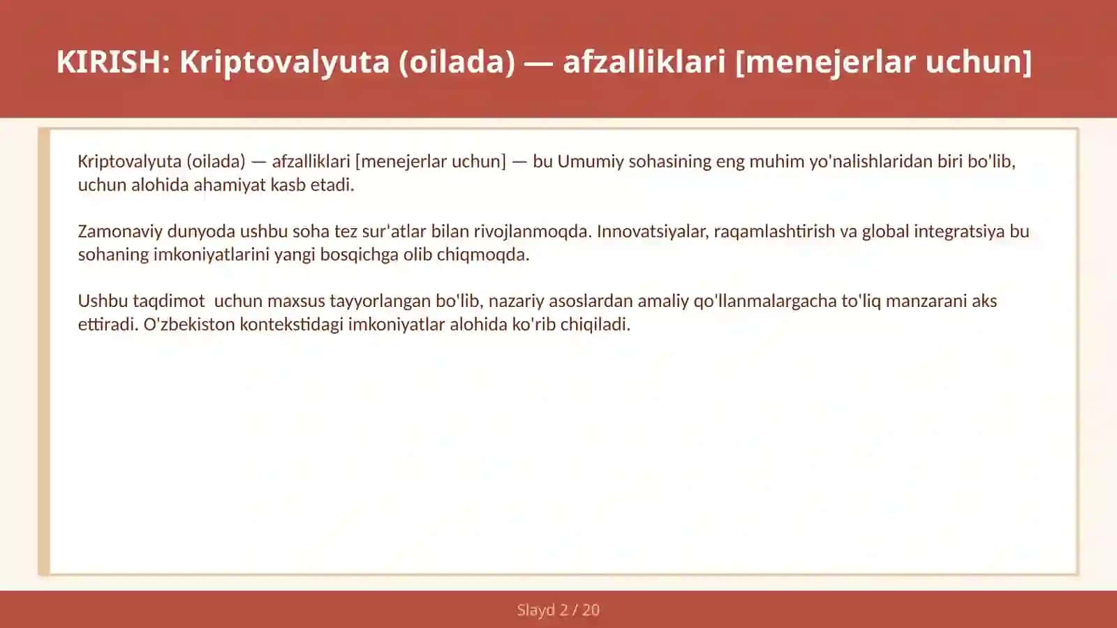 KRIPTOVALYUTA (OILADA) — AFZALLIKLARI [MENEJERLAR UCHUN] 2