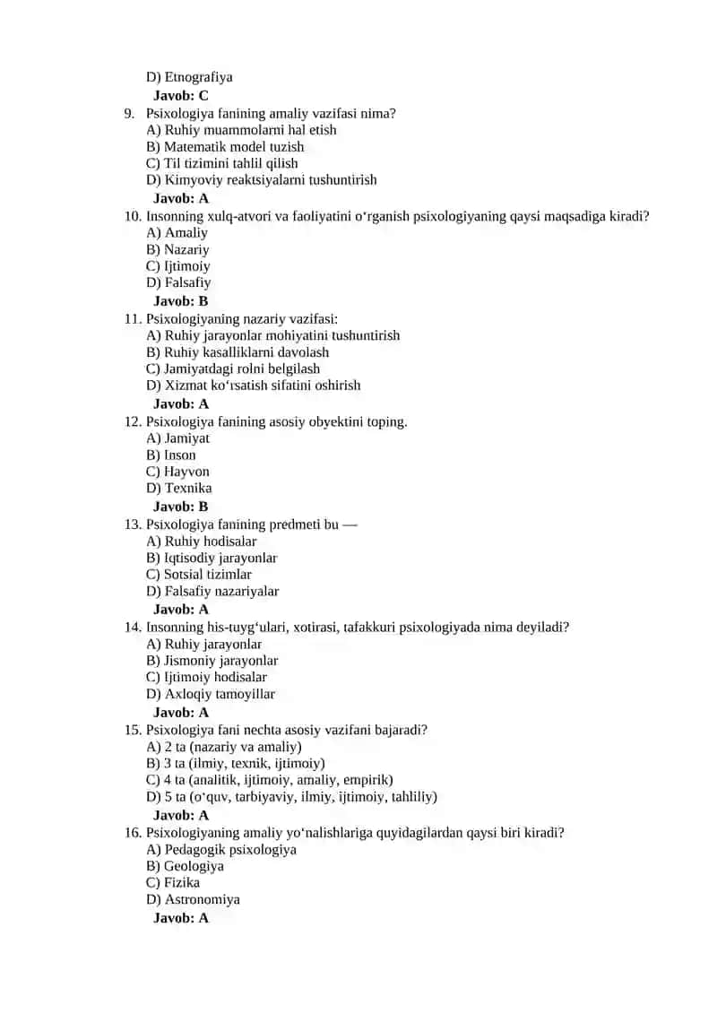 Psixologiya fanining maqsadi va vazifalari 2