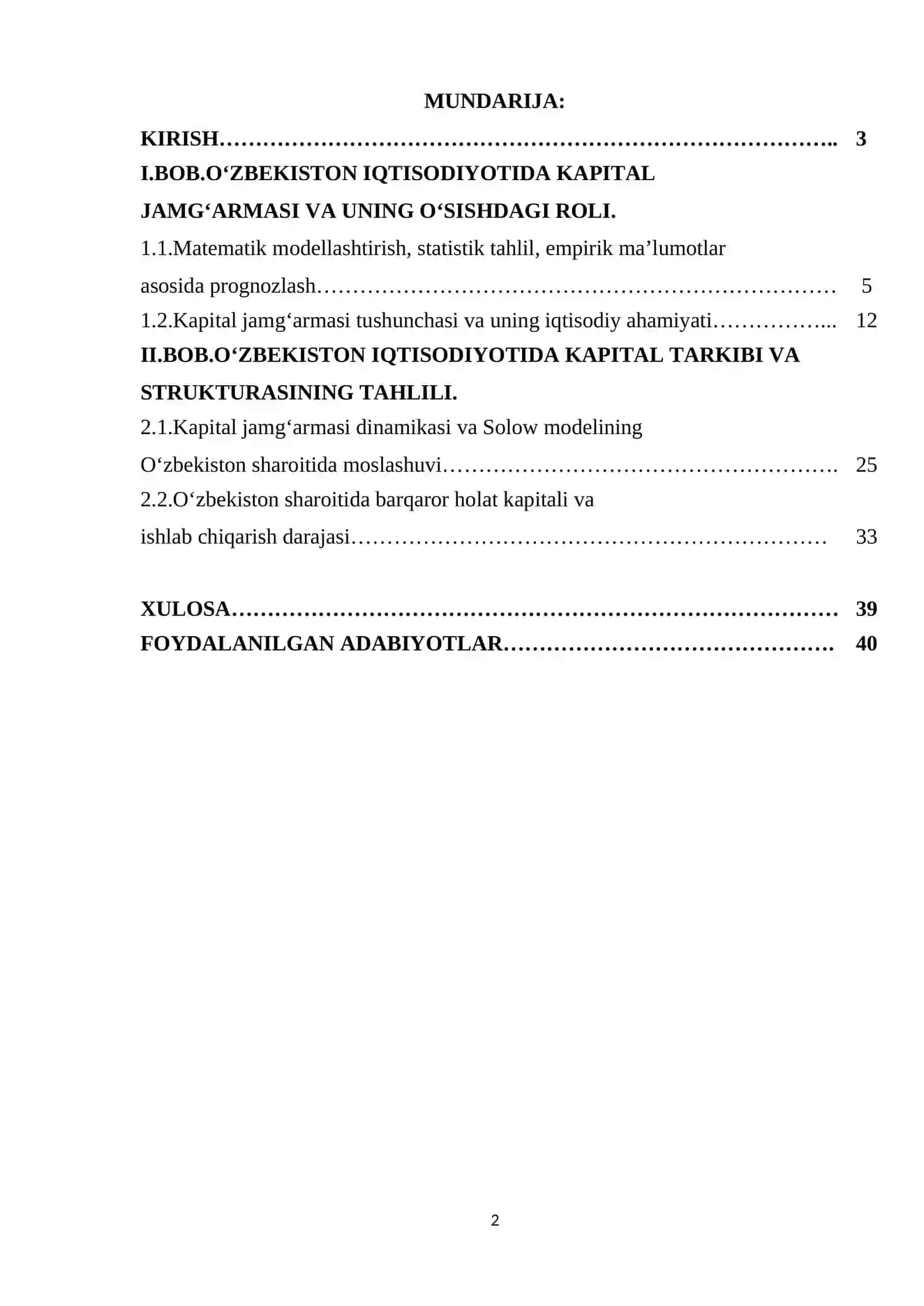 O‘ZBEKISTON KAPITAL JAMG'ARMASI DINAMIKASI VA SOLOV MODELIGA MOSLASHUVI 2