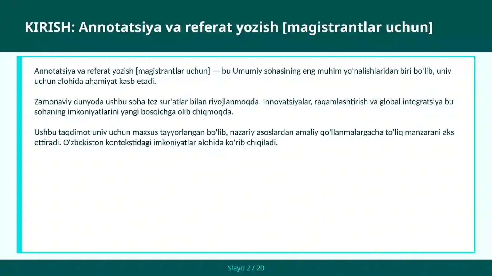 Annotatsiya va referat yozish [magistrantlar uchun] 2