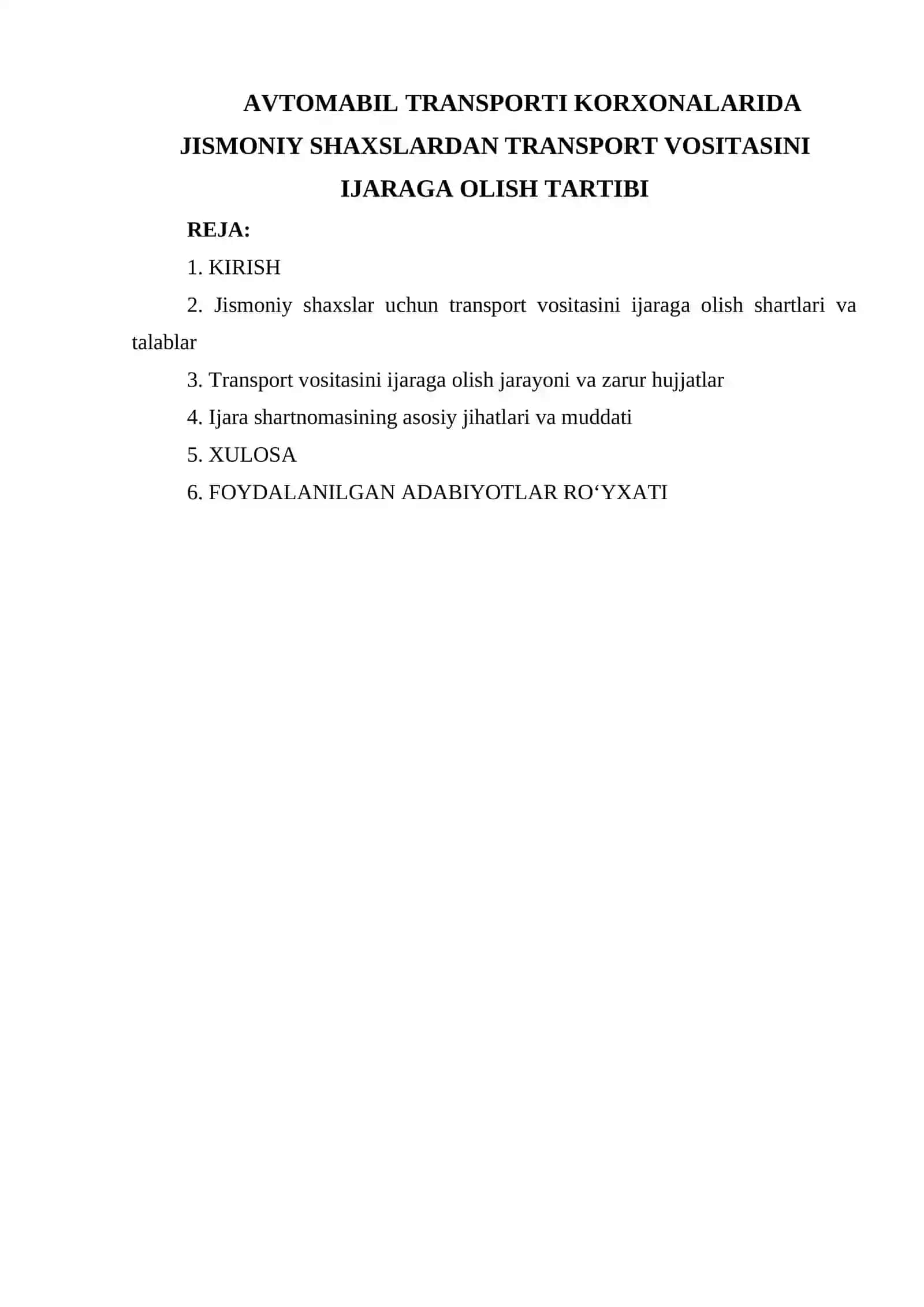 AVTOMABIL TRANSPORTI KORXONALARIDA JISMONIY SHAXSLARDAN TRANSPORT VOSITASINI IJARAGA OLISH TARTIBI 2