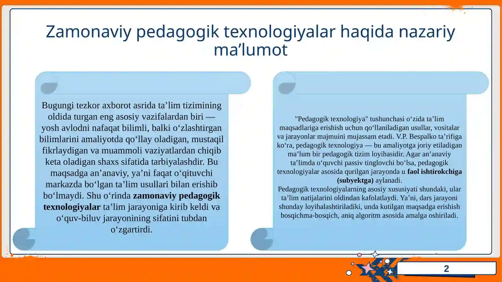 Ta’lim jarayonida zamonaviy pedagogik texnologiyalarning ahamiyati 2