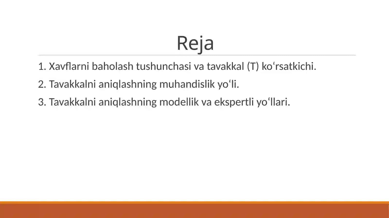 Xavflarnibaholashdatavakkal("T")usuliniqo'llash 2