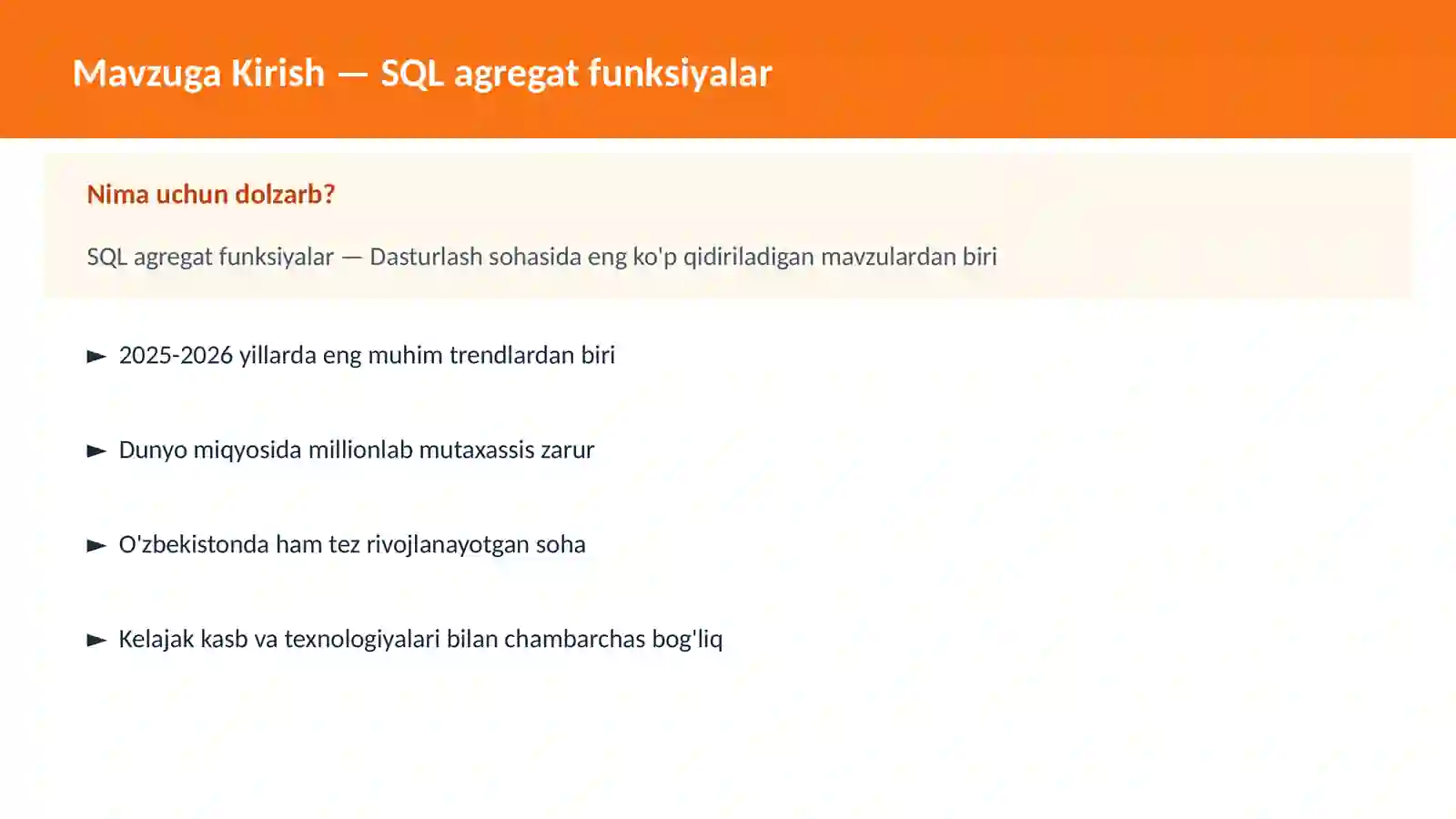 SQL agregat funksiyalar 2