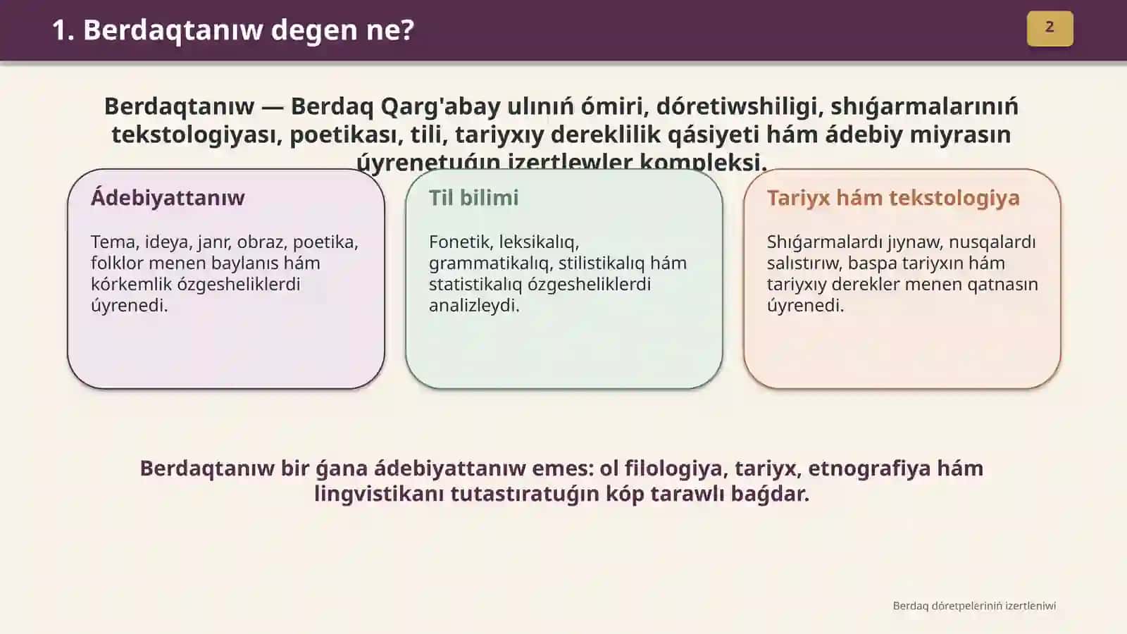 Berdaq dóretpeleriniń izertleniwi 2