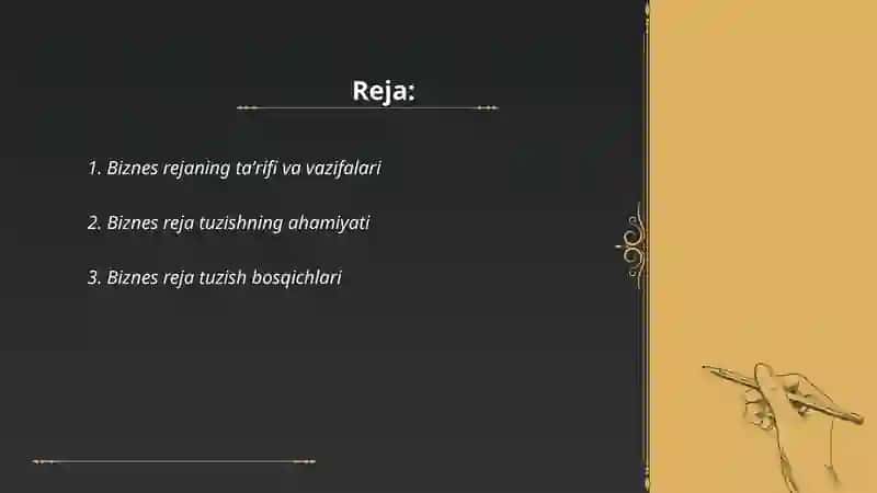 Biznes reja: tuzilishi, ahamiyati va asosiy boʻlimlari 2