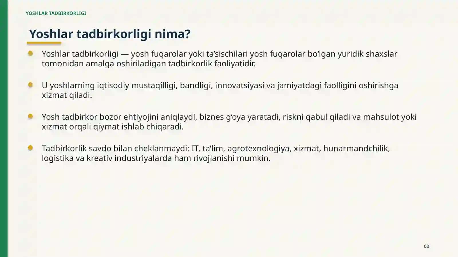 YOSHLAR TADBIRKORLIGI 2