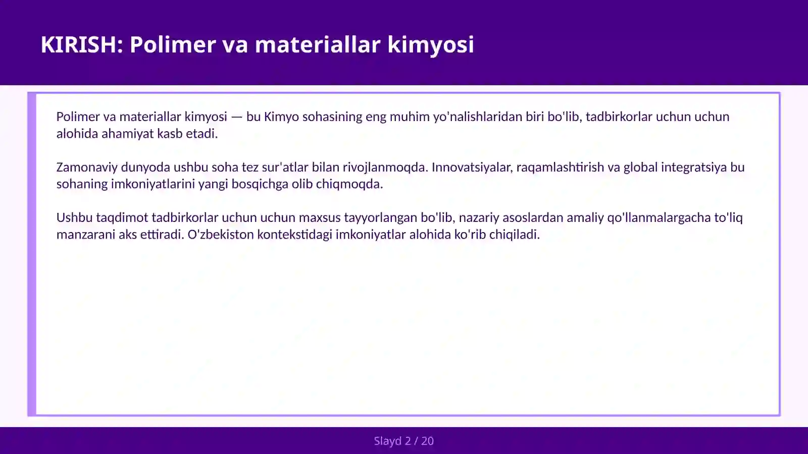 Polimer va materiallar kimyosi 2