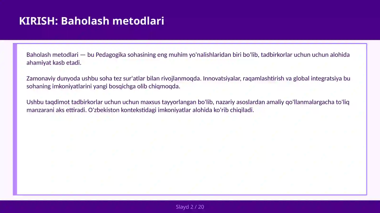 Baholash Metodlari 2