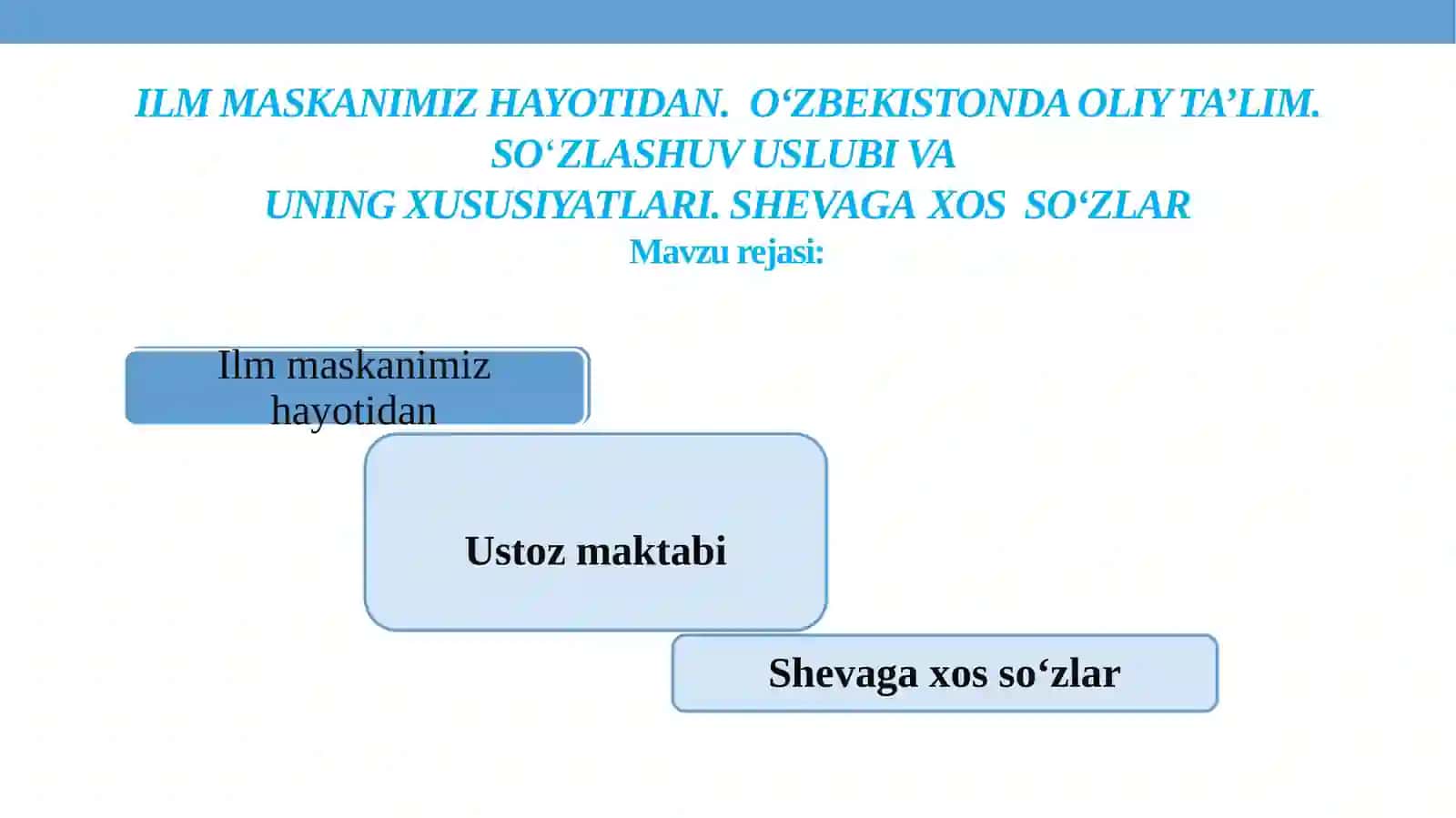 SO‘ZLASHUV USLUBI VA UNING XUSUSIYATLARI. SHEVAGA XOS SO‘ZLAR 2