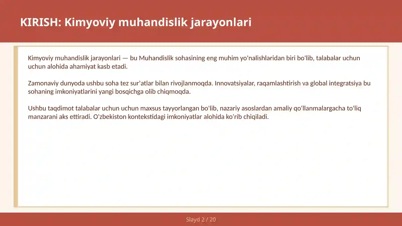 Kimyoviy muhandislik jarayonlari 2