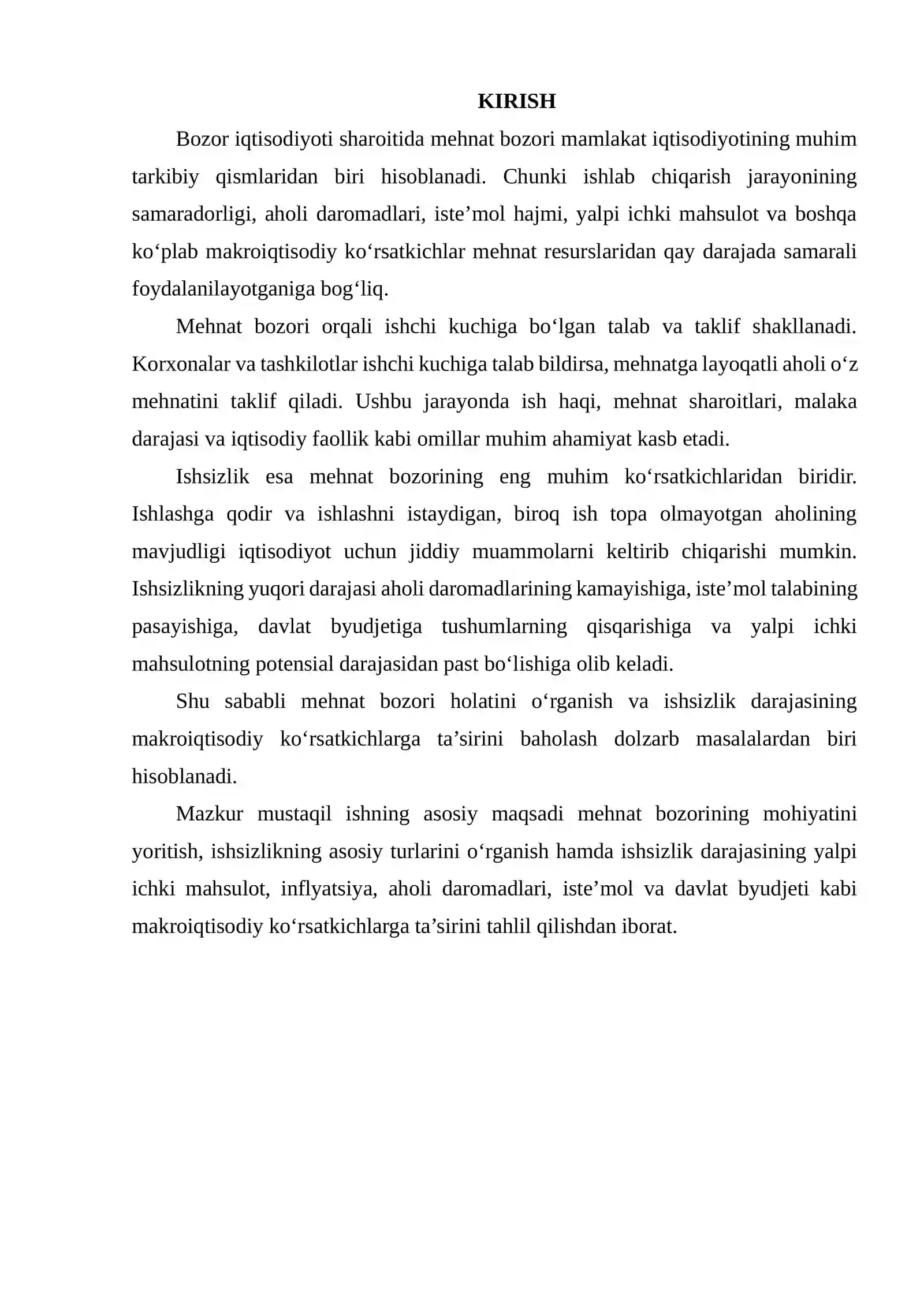 MEHNAT BOZORI HOLATI VA ISHSIZLIK DARAJASINING MAKROIQTISODIY KO‘RSATKICHLARGA TA’SIRINI BAHOLASH 2
