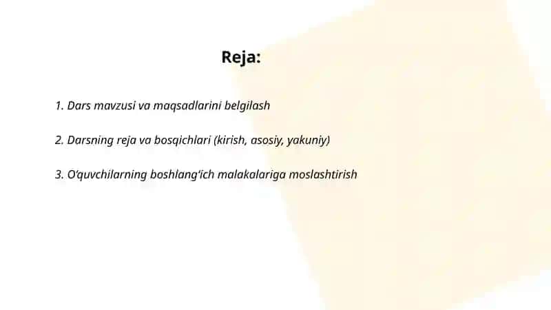 Boshlangʻich taʼlim Texnologiya taʼlimi darslarida (1-2-sinflar uchun) mashgʻulot ishlanmasini tayyorlash 2