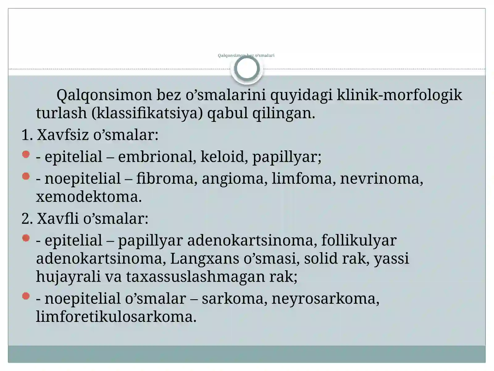 Qalqonsimon bez o’smalari 2