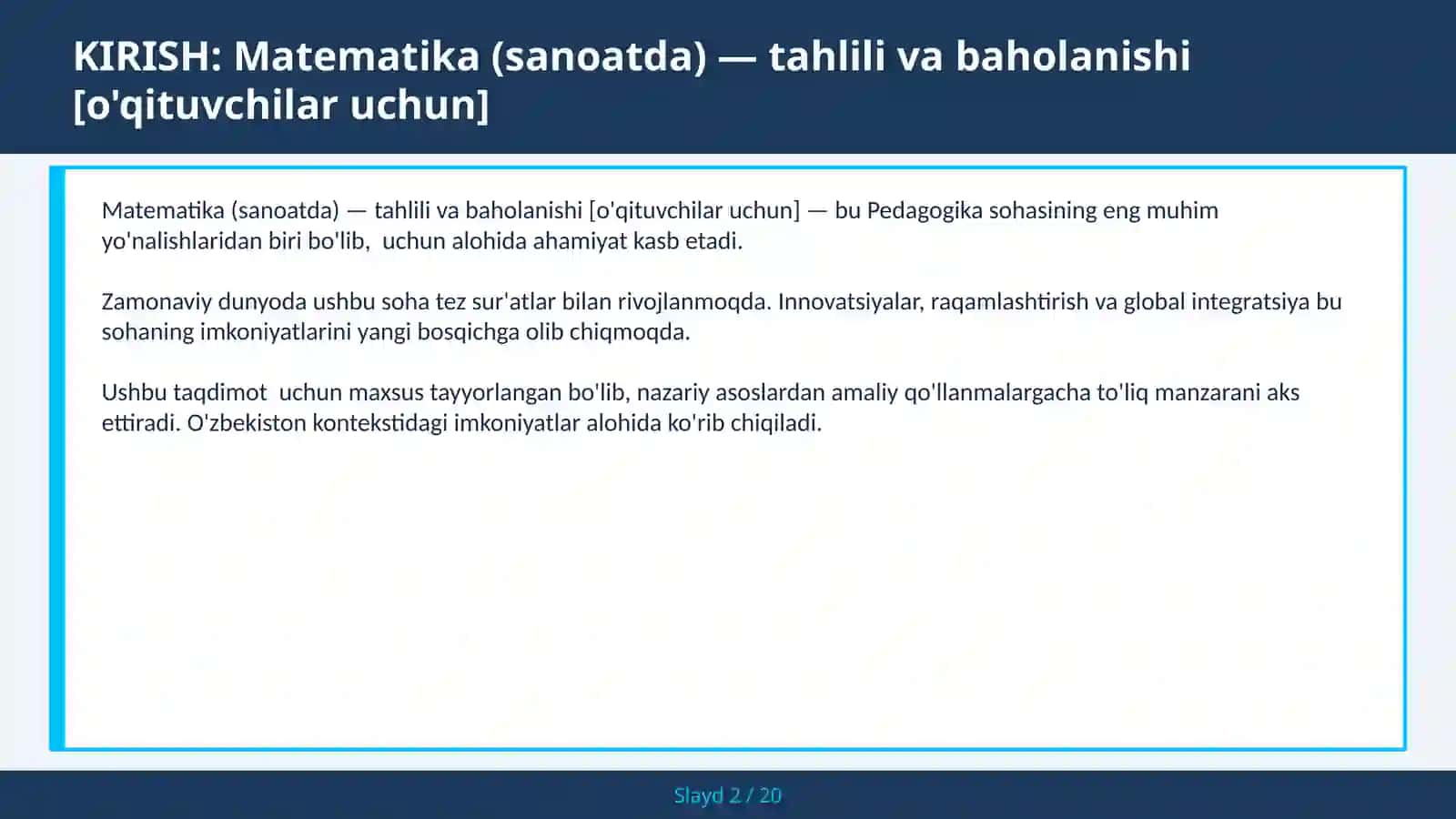 Matematika (sanoatda) — tahlili va baholanishi [o'qituvchilar uchun] 2