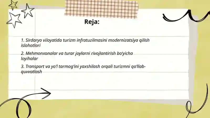 Sirdaryo viloyati turizm rivojida islohotlar 2