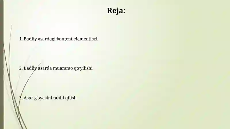 Badiiy asar mazmunining elementlari: Kirish 2