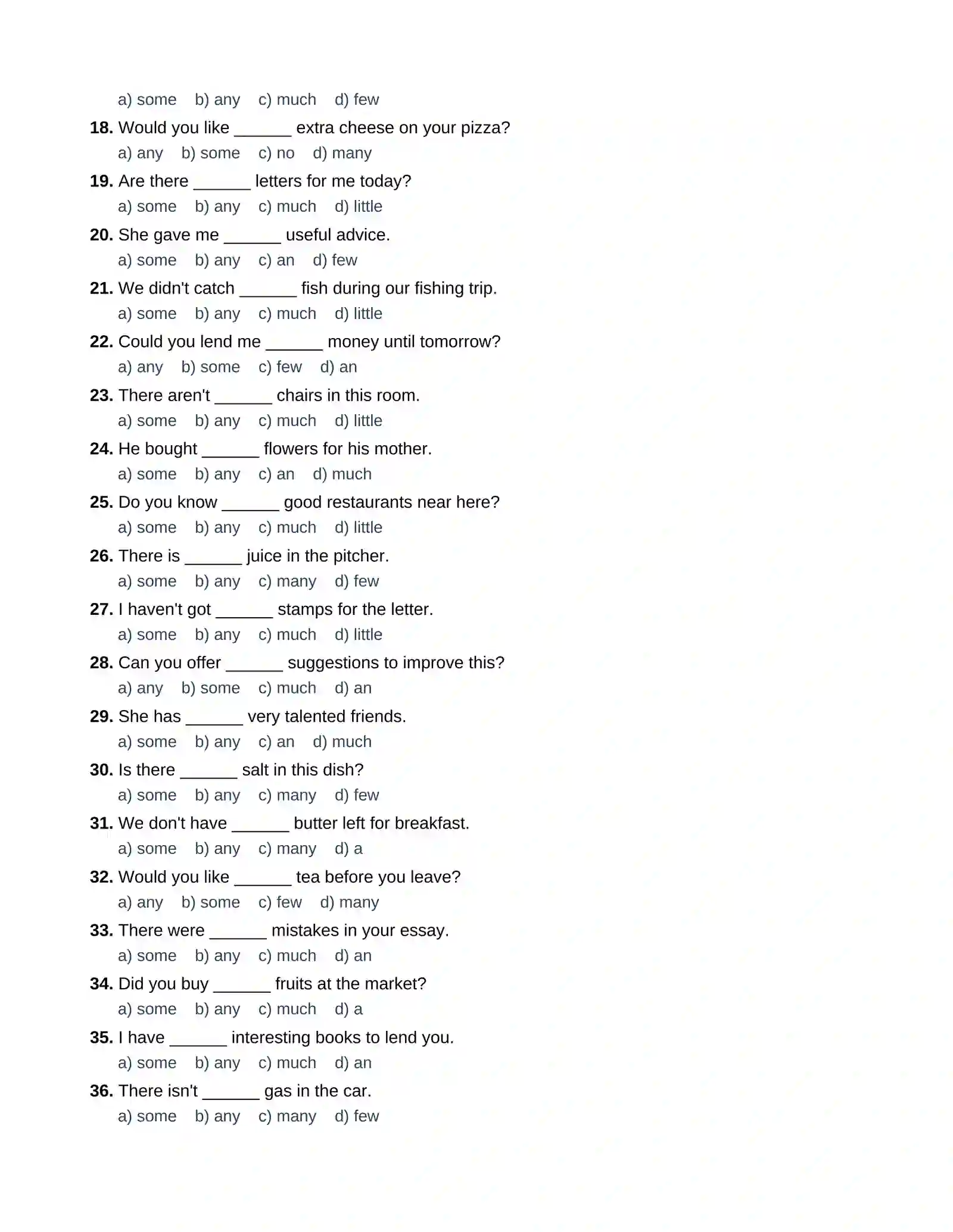 ENGLISH GRAMMAR TEST: SOME / ANY  100 talik test javoblari bilan 2
