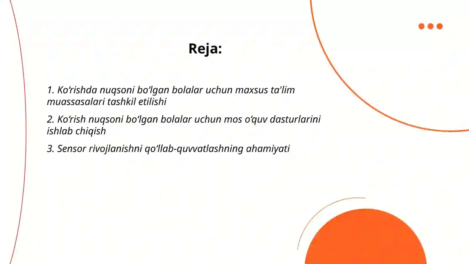 Ko'rishda nuqsoni bo'lgan bolalarda tarbiyaviy faoliyatni tashkil etish asoslari Muxtorova Orzigul 2