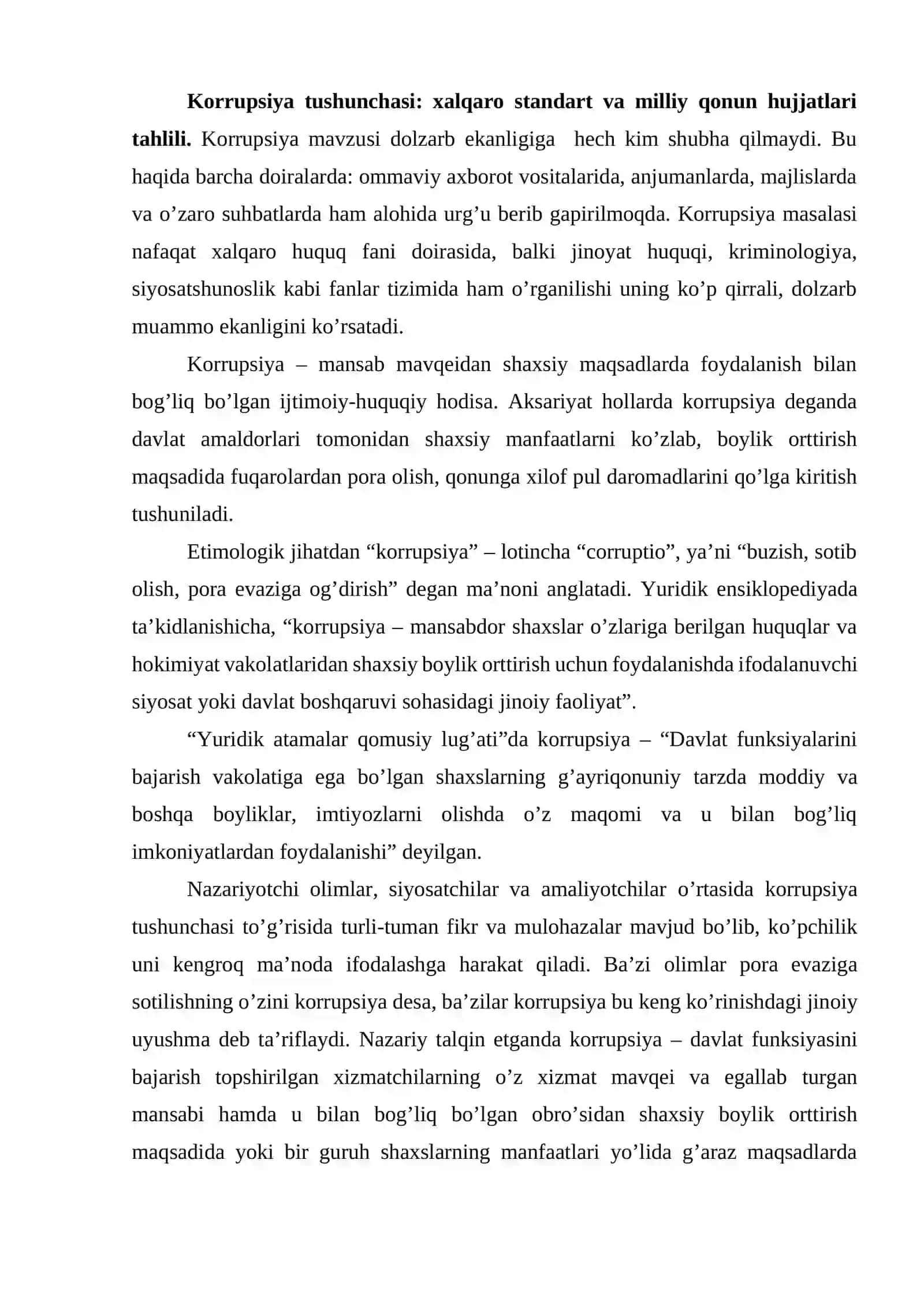 Korrupsiyaning kelib chiqish sabablari va unga qarshi kurashish yo’llari. 2