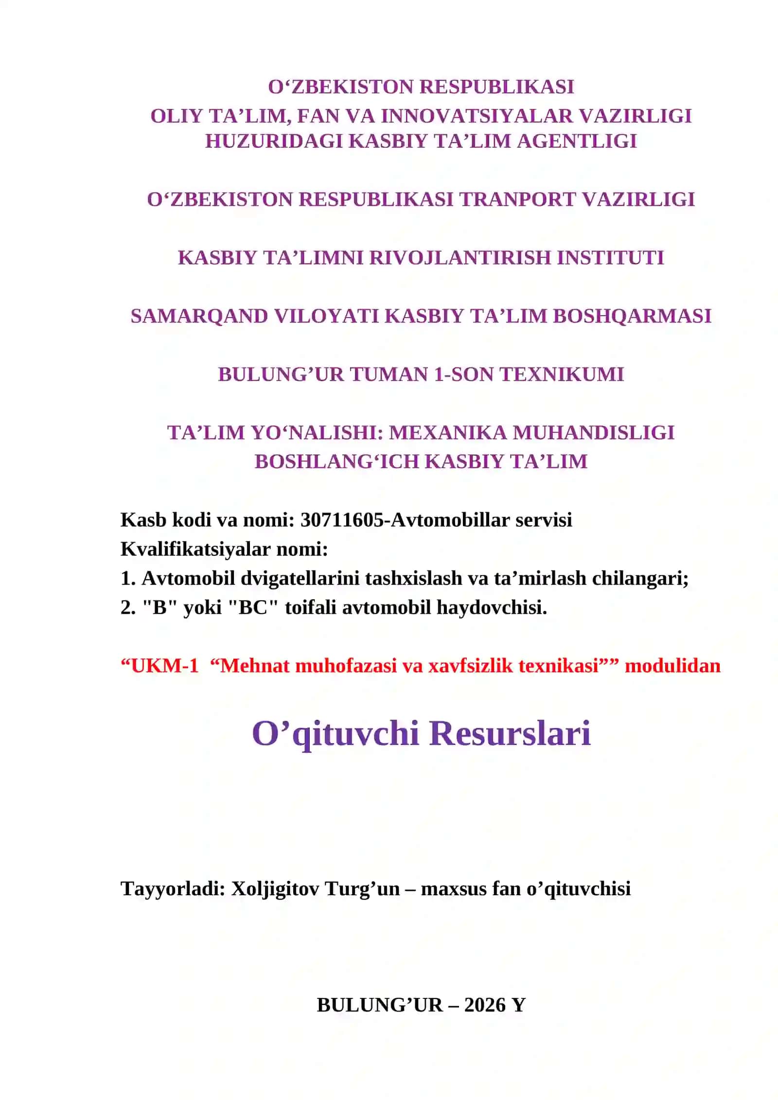 30711605-Avtomobillar servisi Mehnat muhofazasi 2